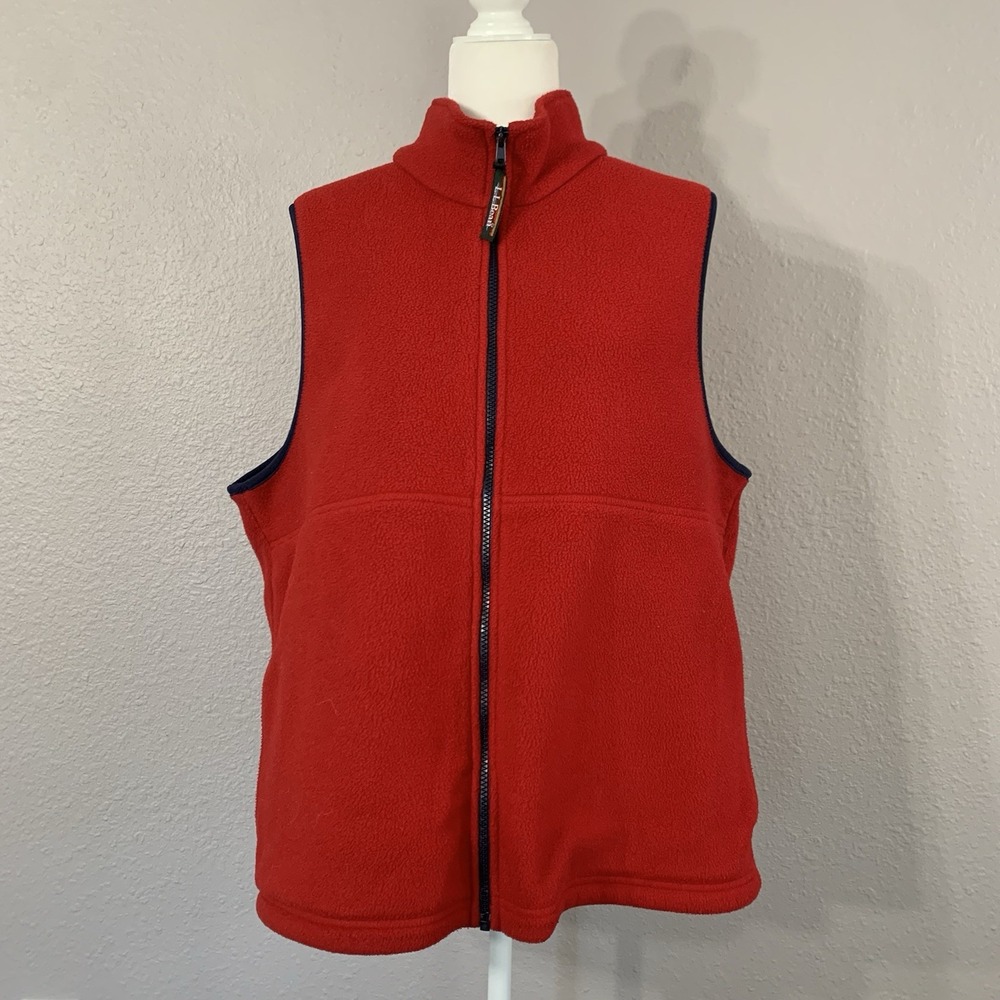 Vintage LL Bean Women's Size 1X Red Polartec Hiking Full Zip Fleece Vest Pockets